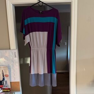 Suzi Chin Purple/Teal/Gray Colorblock Dress